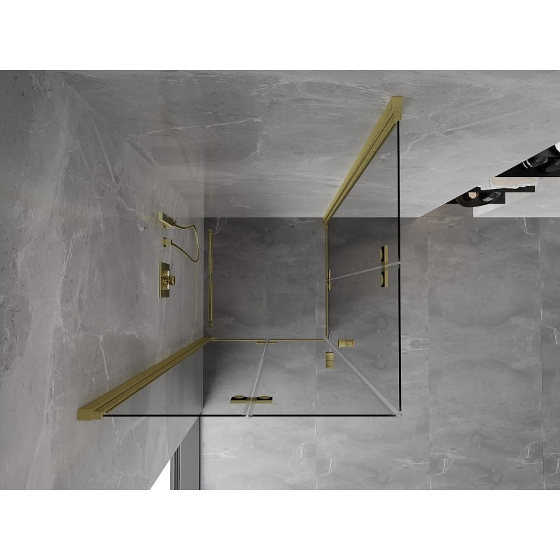 Mexen Mist-F Duo 85 x 85 cm Folding Shower Cabin, Transparent, Brushed Gold - 8A6-085L-085P-55-00
