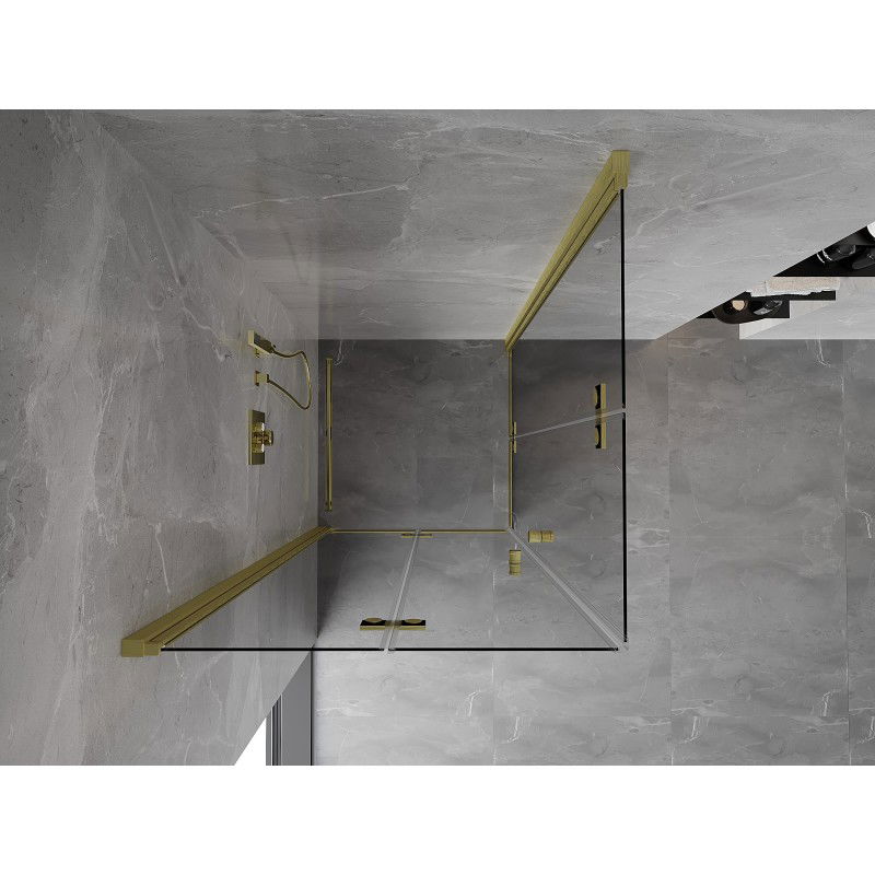 Mexen Mist-F Duo folding shower cabin 100 x 100 cm, transparent, brushed gold - 8A6-100L-100P-55-00