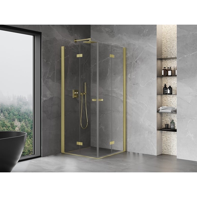 Mexen Mist-F Duo folding shower cabin 100 x 100 cm, transparent, brushed gold - 8A6-100L-100P-55-00