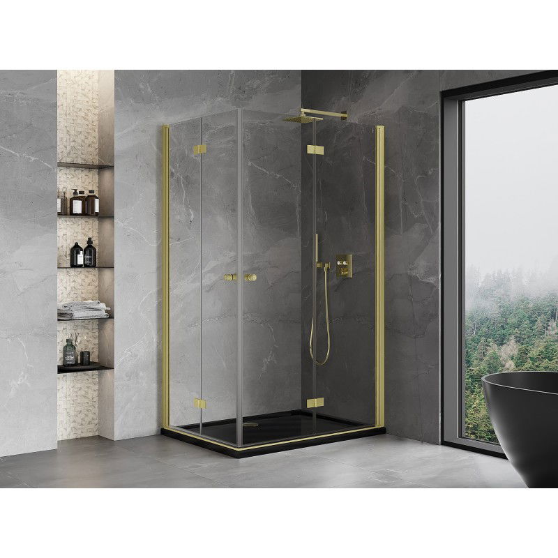 Mexen Mist-F Duo foldable shower cabin right 90 x 95 cm, transparent, brushed gold - 8A6-090L-095P-55-00