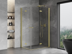 Mexen Mist-F Duo right folding shower cabin 85 x 120 cm, transparent, brushed gold - 8A6-085L-120P-55-00