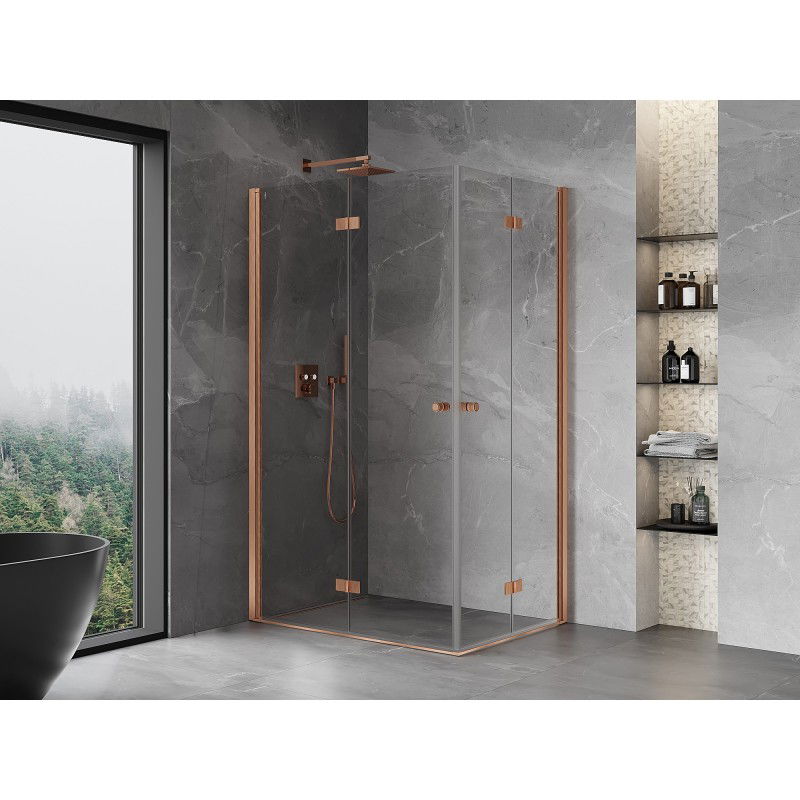 Mexen Mist-F Duo foldable shower enclosure left 85 x 75 cm, transparent, brushed copper - 8A6-085L-075P-65-00