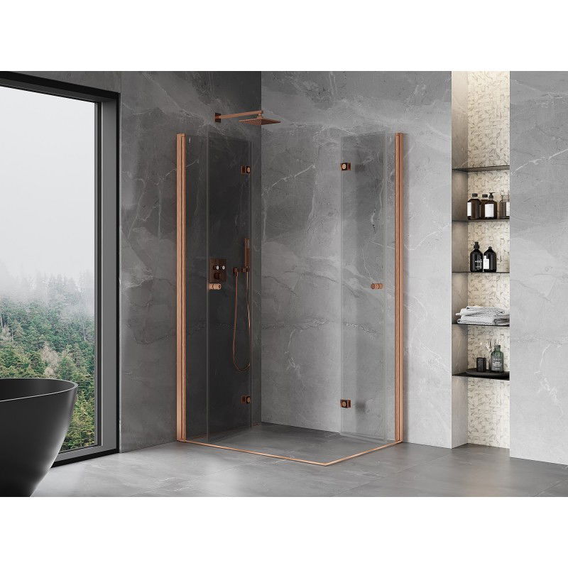 Mexen Mist-F Duo folding shower enclosure left 100 x 85 cm, transparent, brushed copper - 8A6-100L-085P-65-00