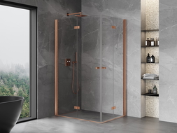 Mexen Mist-F Duo folding shower cabin left 110 x 100 cm, transparent, brushed copper - 8A6-110L-100P-65-00