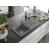 Mexen Pablo granite kitchen sink 1-bowl with drainer and Rita faucet, gray - 6510-71-670300-00