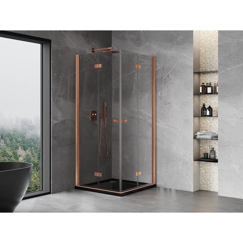 Mexen Mist-F Duo 90 x 90 cm Foldable Shower Cabin, Transparent, Brushed Copper - 8A6-090L-090P-65-00