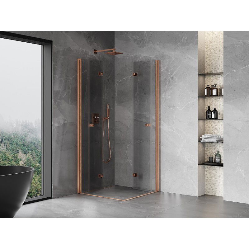 Mexen Mist-F Duo Folding Shower Enclosure 120 x 120 cm, Transparent, Brushed Copper - 8A6-120L-120P-65-00
