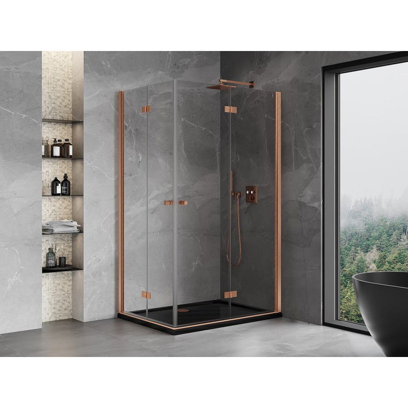 Mexen Mist-F Duo Foldable Shower Enclosure Right 85 x 90 cm, Transparent, Brushed Copper - 8A6-085L-090P-65-00