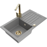 Mexen Pablo 1-compartment granite sink with a drip tray and kitchen mixer tap Rita, Grey - 6510-71-670300-50