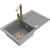 Mexen Pablo granite sink 1-bowl with drainer and kitchen faucet Rita, gray - 6510-71-670300-50