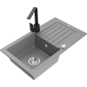Mexen Pablo granite kitchen sink 1-bowl with drainer and Rita kitchen tap, grey - 6510-71-670300-70