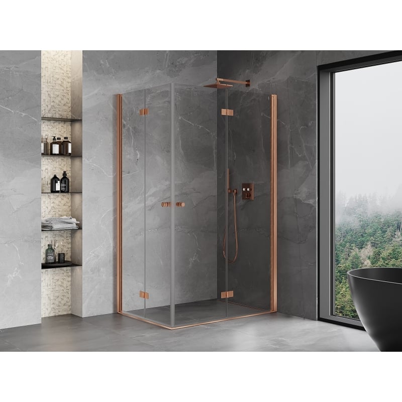 Mexen Mist-F Duo Folding Shower Cabin Right 70 x 120 cm, Transparent, Brushed Copper - 8A6-070L-120P-65-00