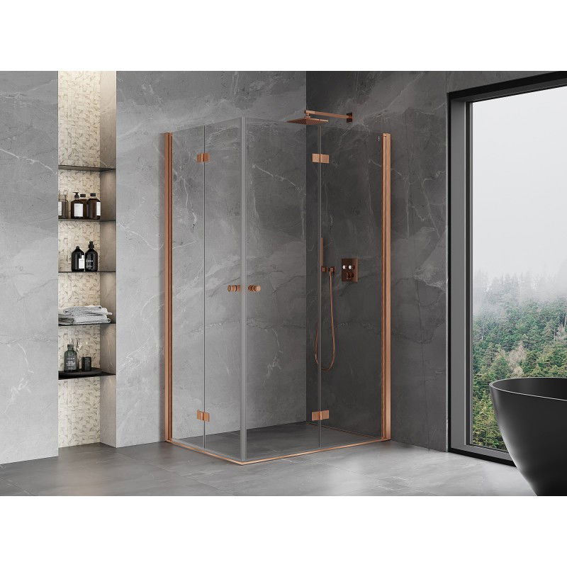 Mexen Mist-F Duo folding shower cabin right 85 x 120 cm, transparent, brushed copper - 8A6-085L-120P-65-00