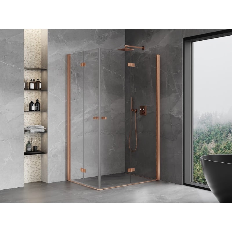 Mexen Mist-F Duo foldable shower enclosure right 100 x 120 cm, transparent, brushed copper - 8A6-100L-120P-65-00