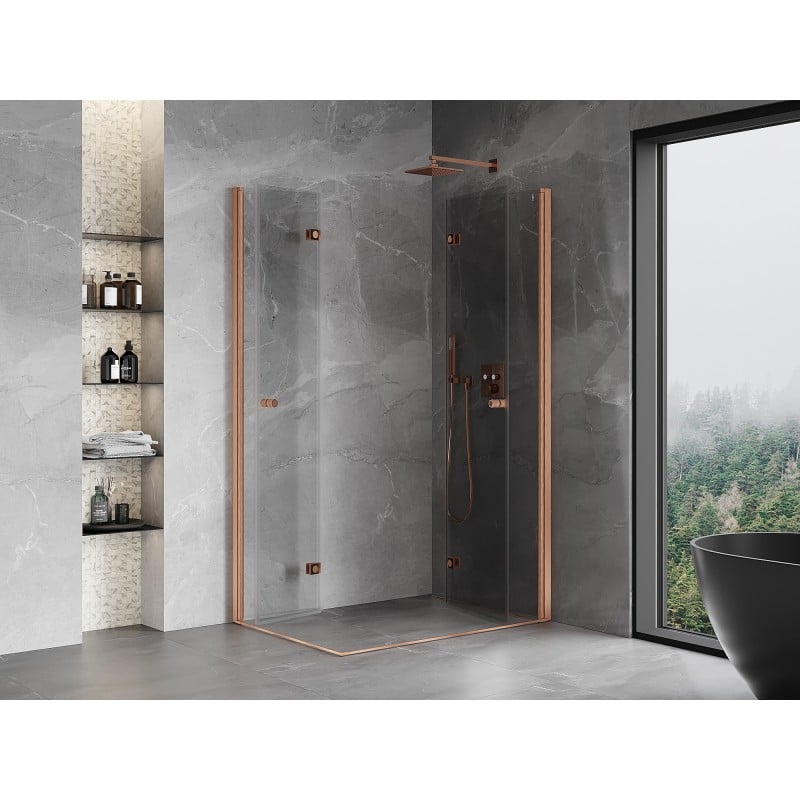Mexen Mist-F Duo foldable shower enclosure right 100 x 120 cm, transparent, brushed copper - 8A6-100L-120P-65-00