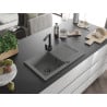 Mexen Pablo 1-bowl granite sink with drainer and Rita kitchen faucet, gray - 6510-71-670300-70-B