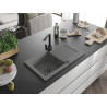 Mexen Pablo granite kitchen sink 1-bowl with drainer and kitchen faucet Rita, gray - 6510-71-670300-70-B