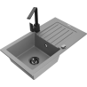 Mexen Pablo granite kitchen sink 1-bowl with drainer and Rita kitchen tap, grey - 6510-71-670300-70-B