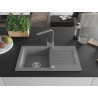 Mexen Pablo granite kitchen sink 1-bowl with drainer and Rita kitchen faucet, gray - 6510-71-670300-71