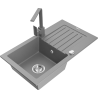 Mexen Pablo 1-compartment granite sink with a drip tray and kitchen mixer tap Rita, Grey - 6510-71-670300-71