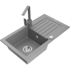 Mexen Pablo granite kitchen sink 1-bowl with drainer and Rita kitchen faucet, gray - 6510-71-670300-71