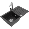 Mexen Pablo 1-compartment granite sink with a drip tray and kitchen mixer tap Rita, Black/Silver metallic- 6510-73-670300-00