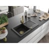 Mexen Pablo granite sink 1-bowl with drainer and kitchen faucet Rita, black/silver metallic - 6510-73-670300-50