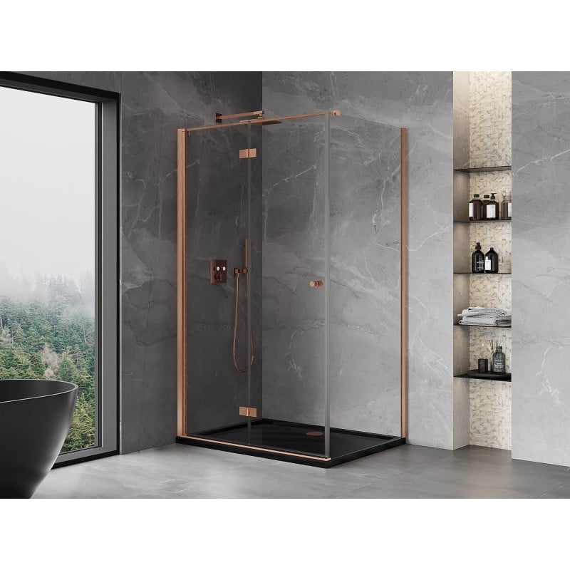Mexen Mist-F Folding Shower Enclosure Left 110 x 90 cm, Transparent, Brushed Copper - 8A6T-110-090-65-00-L