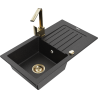 Mexen Pablo granite sink 1-bowl with drainer and kitchen faucet Rita, black/silver metallic - 6510-73-670300-50