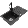 Mexen Pablo granite kitchen sink 1-bowl with drainer and kitchen faucet Rita, black/silver metallic - 6510-73-670300-70