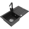Mexen Pablo granite kitchen sink 1-bowl with drainer and kitchen tap Rita, black/silver metallic- 6510-73-670300-70
