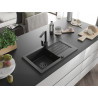 Mexen Pablo 1-bowl granite sink with drainer and Rita kitchen faucet, black/silver metallic - 6510-73-670300-70-B