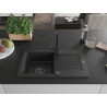 Mexen Pablo 1-bowl granite sink with drainer and Rita kitchen faucet, black/silver metallic - 6510-73-670300-70-B
