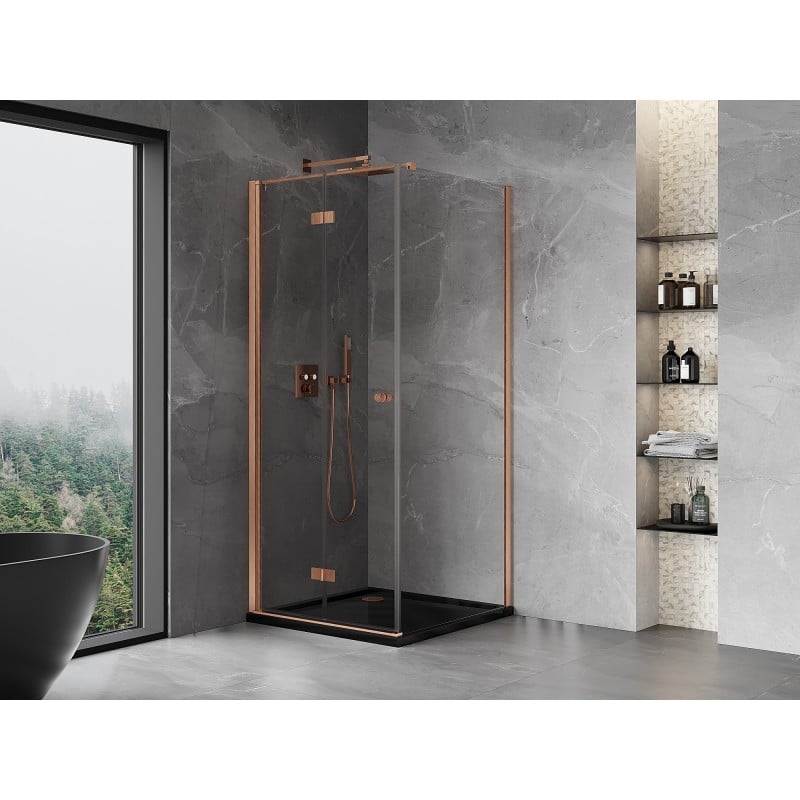 Mexen Mist-F folding shower cabin left 120 x 120 cm, transparent, brushed copper - 8A6T-120-120-65-00-L