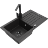 Mexen Pablo granite sink 1-bowl with drainer and Rita kitchen tap, black/silver metallic- 6510-73-670300-70-B