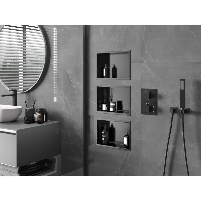 Mexen X-Wall-R recessed shelf with flange 30 x 20 cm, brushed gun gray - 19E0302010