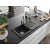 Mexen Pablo 1-bowl granite sink with drainer and Rita kitchen faucet, black/golden metallic - 6510-75-670300-00
