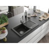 Mexen Pablo 1-chamber granite sink with drainer and Rita kitchen faucet, black/gold metallic - 6510-75-670300-00