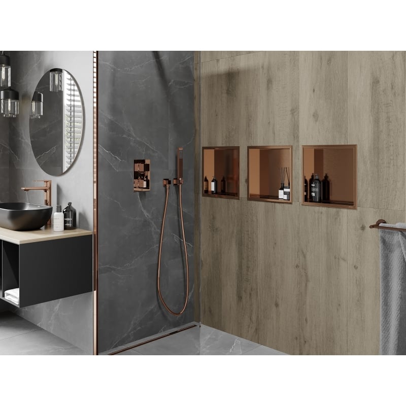 Mexen X-Wall-R recessed shelf with flange 30 x 30 cm, brushed copper - 19C0303010