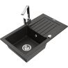 Mexen Pablo 1-chamber granite sink with drainer and Rita kitchen faucet, black/gold metallic - 6510-75-670300-00