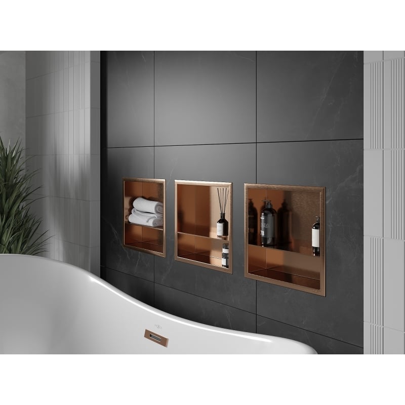 Mexen X-Wall-R recessed shelf with flange and shelf 30 x 30 cm, brushed copper - 19C0303010S