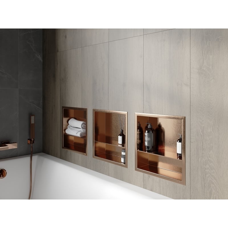 Mexen X-Wall-R recessed shelf with flange and shelf 30 x 30 cm, brushed copper - 19C0303010S