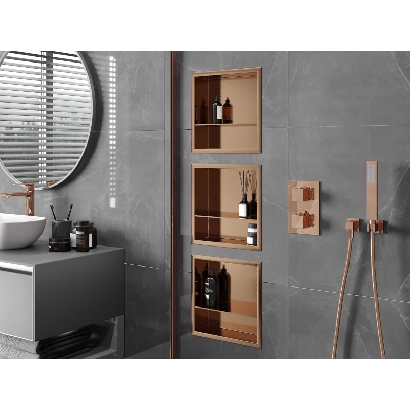 Mexen X-Wall-R recessed shelf with flange and shelf 30 x 30 cm, brushed copper - 19C0303010S