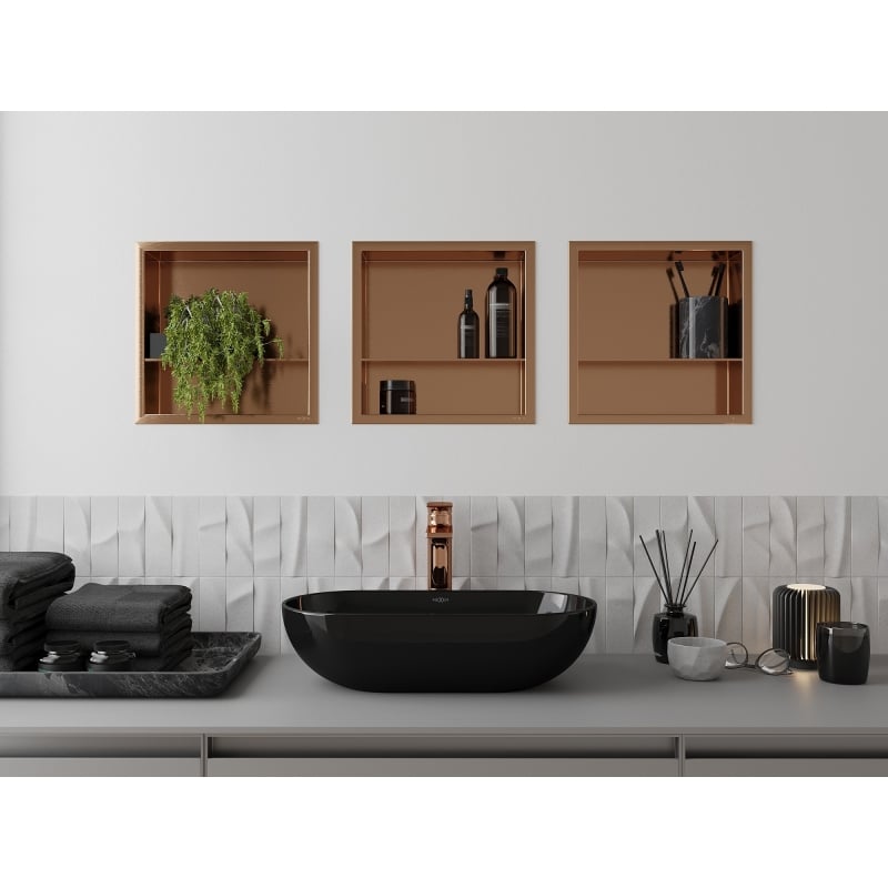 Mexen X-Wall-R recessed shelf with flange and shelf 30 x 30 cm, brushed copper - 19C0303010S