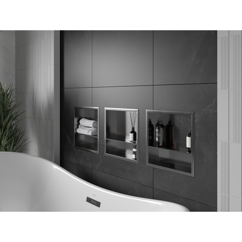 Mexen X-Wall-R recessed shelf with flange and shelf 30 x 30 cm, brushed gun gray - 19E0303010S