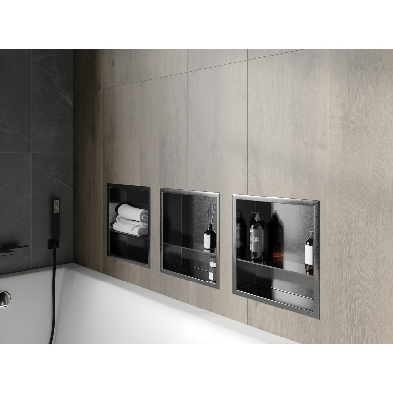 Mexen X-Wall-R recessed shelf with flange and shelf 30 x 30 cm, brushed gun gray - 19E0303010S
