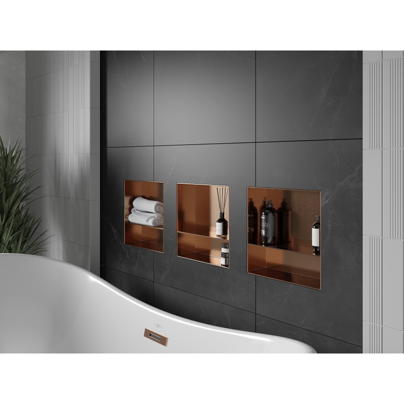 Mexen X-Wall-NR recessed shelf without flange with shelf 30 x 30 cm, brushed copper - 19C1303010S