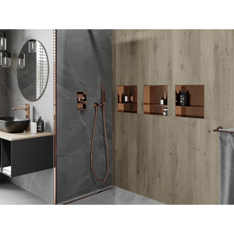 Mexen X-Wall-NR recessed shelf without flange with shelf 30 x 30 cm, brushed copper - 19C1303010S