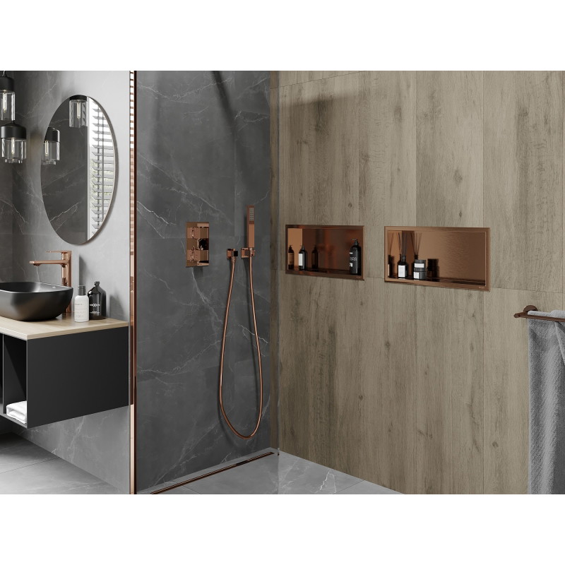 Mexen X-Wall-R recessed shelf with flange 45 x 20 cm, brushed copper - 19C0452010