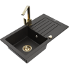 Mexen Pablo 1-Bowl Granite Sink with Drainer and Rita Kitchen Faucet, Black/Gold Metallic - 6510-75-670300-50